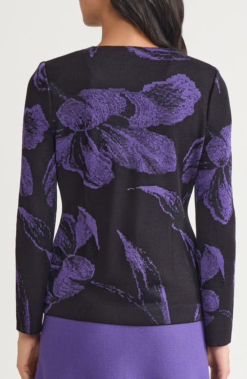 Misook Floral Jacquard Knit Jacket In Black