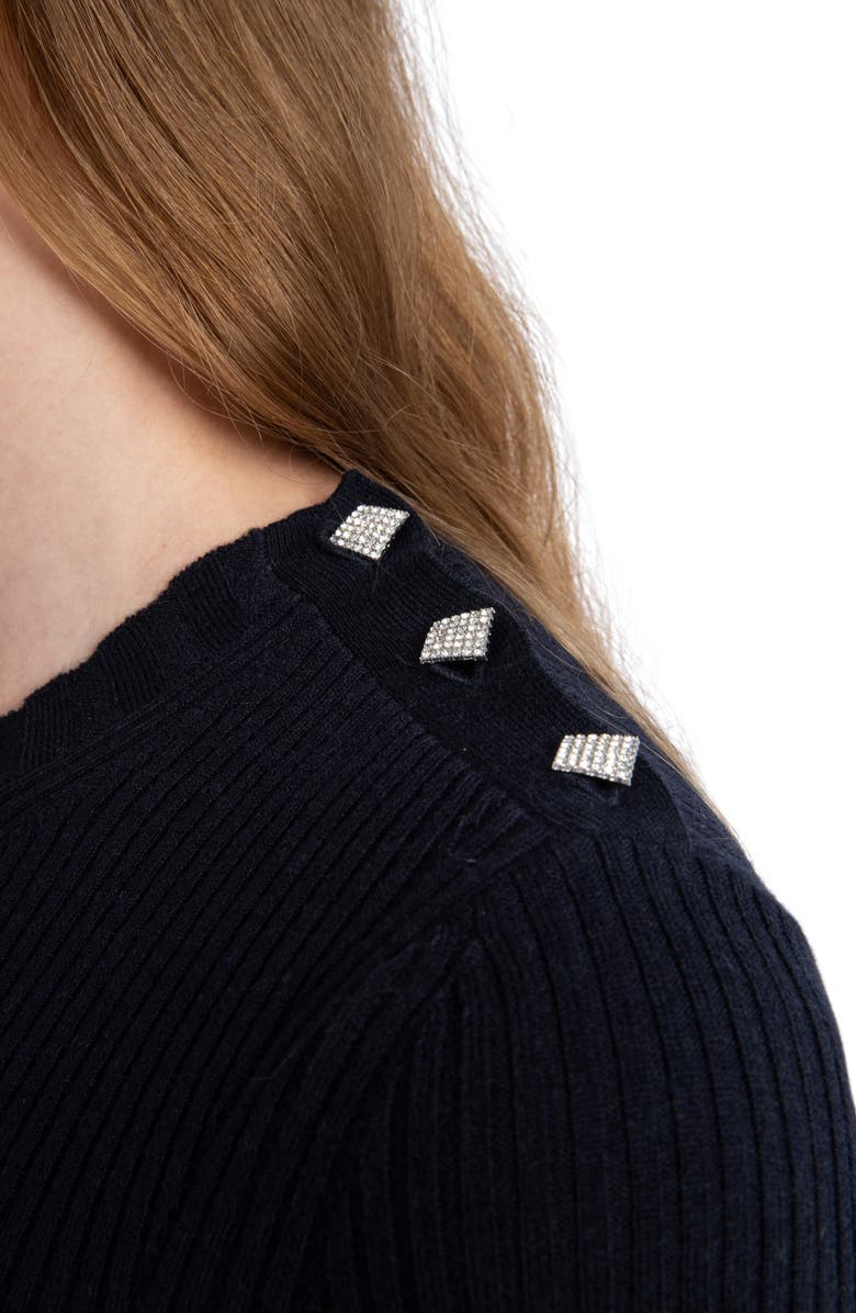 Zadig & Voltaire Fobee Rhinestone Rib Merino Wool Sweater, Alternate, color, Encre