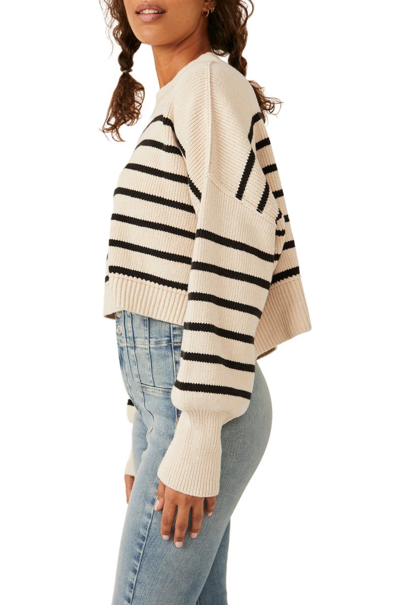 Free People Easy Street Stripe Rib Crop Sweater, Alternate, color, Pearl Combo
