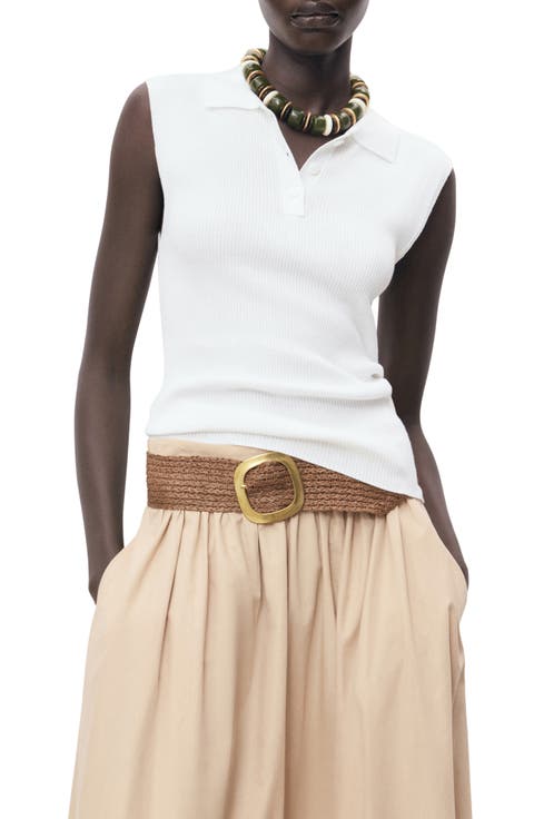 Sleeveless Cotton Blend Rib Polo