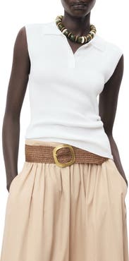 MANGO Sleeveless Cotton Blend Rib Polo