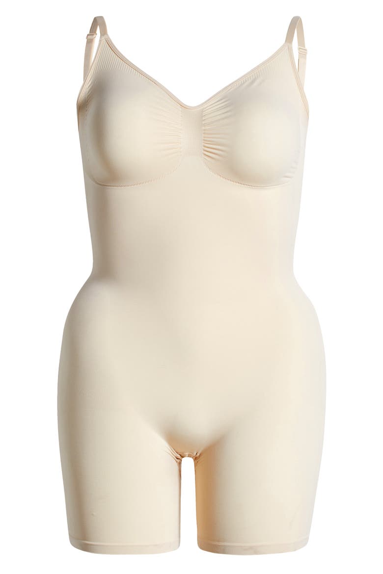 Seamless Sculpt Mid Thigh Bodysuit, Main, color, SAND