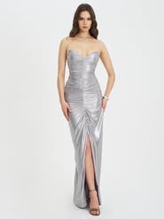 Miss Circle Sable Ruched Glitter Mermaid Gown