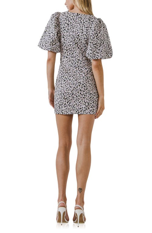 Free The Roses Embroidered Floral Print Puff Sleeve Minidress In Black