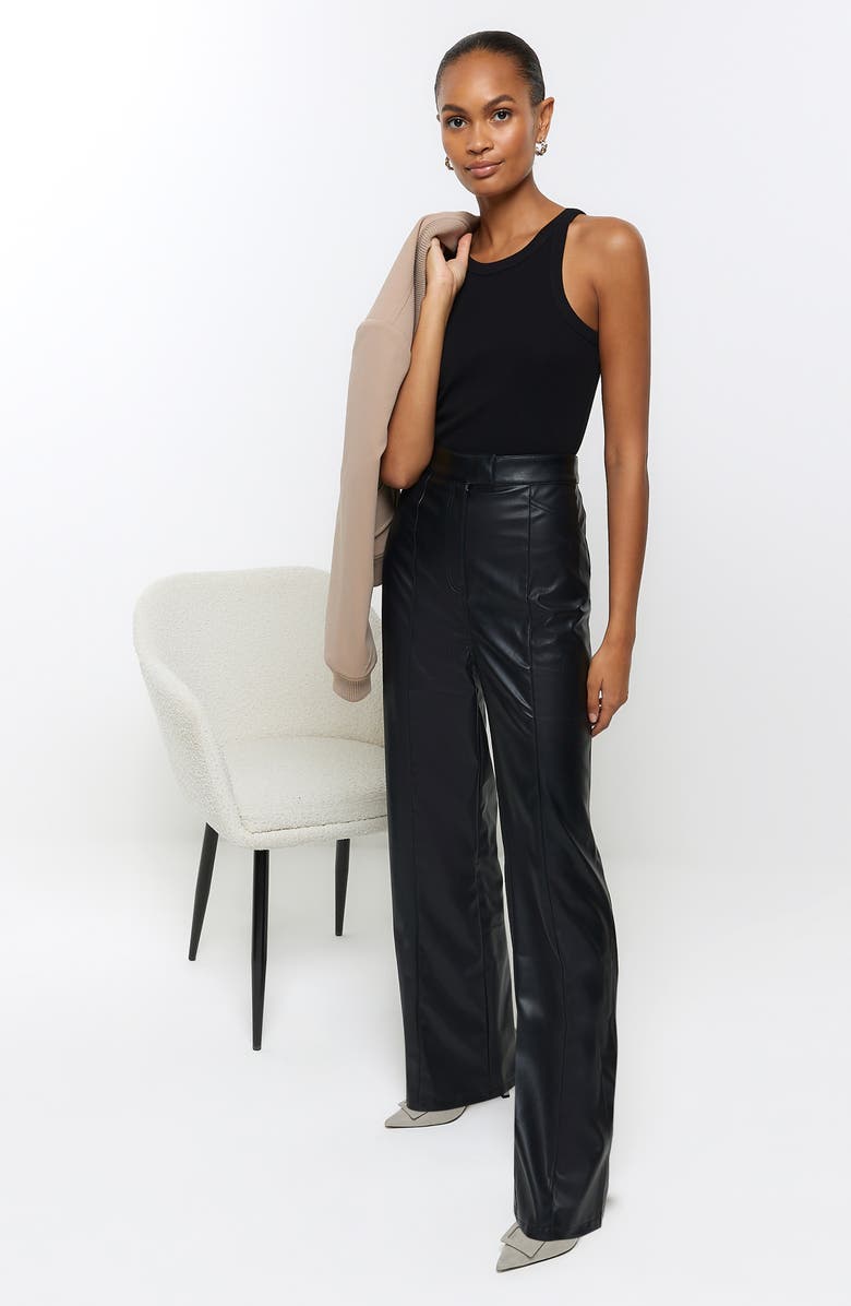 River Island High Waist Faux Leather Straight Leg Pants, Alternate, color, 