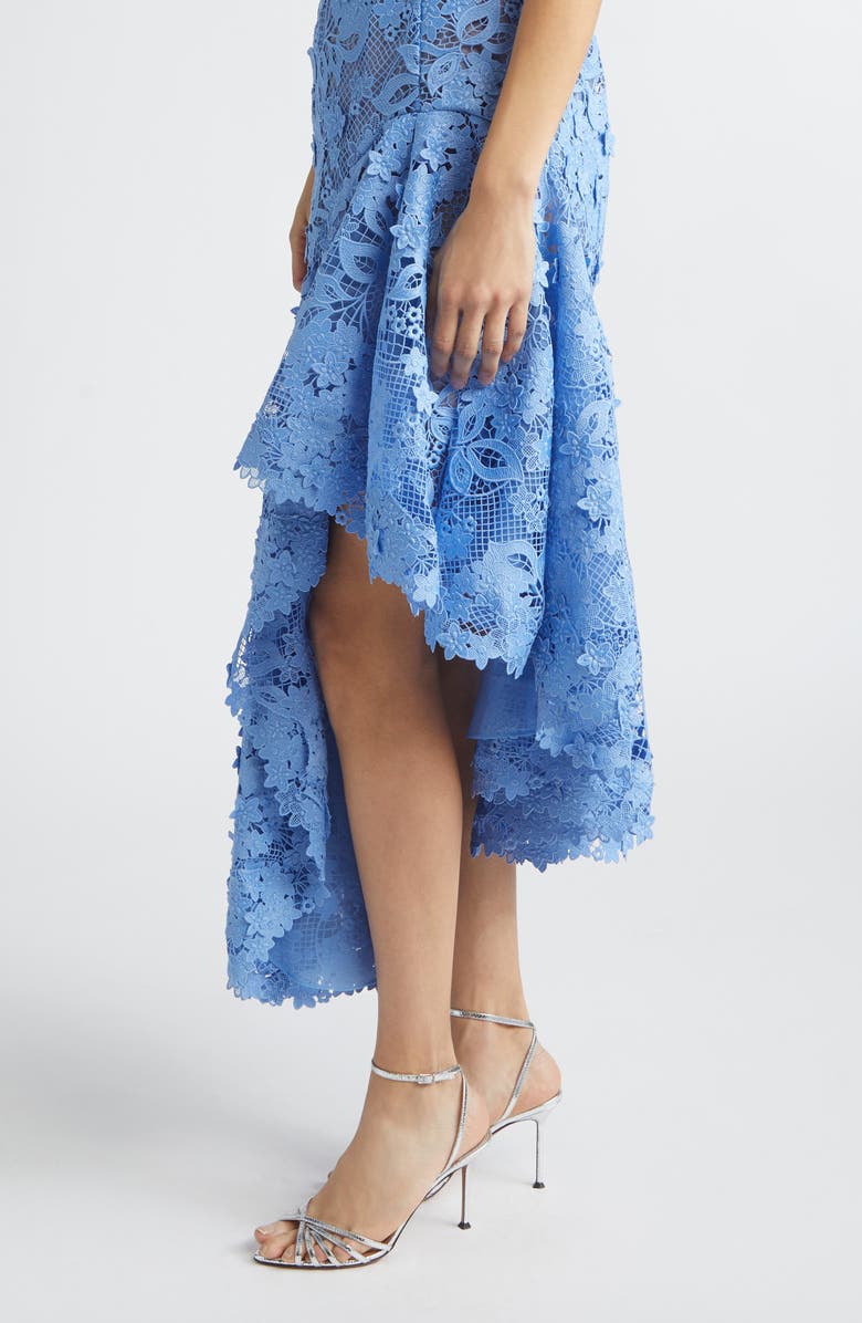 Oscar de la Renta Porcelain Flowers Asymmetric Guipure Lace Dress, Alternate, color, Hydrangea