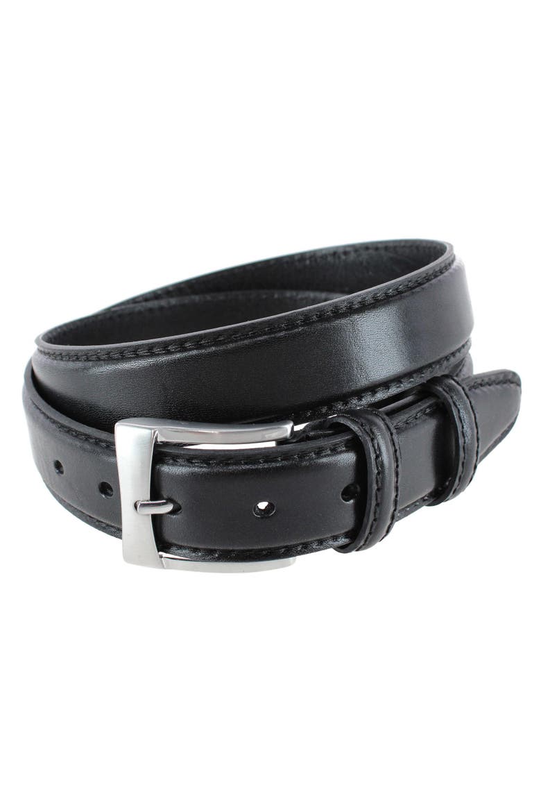 Vincenzo 35mm Italian Leather Contrast Stitch Casual Dress Belt, Main, color, Black