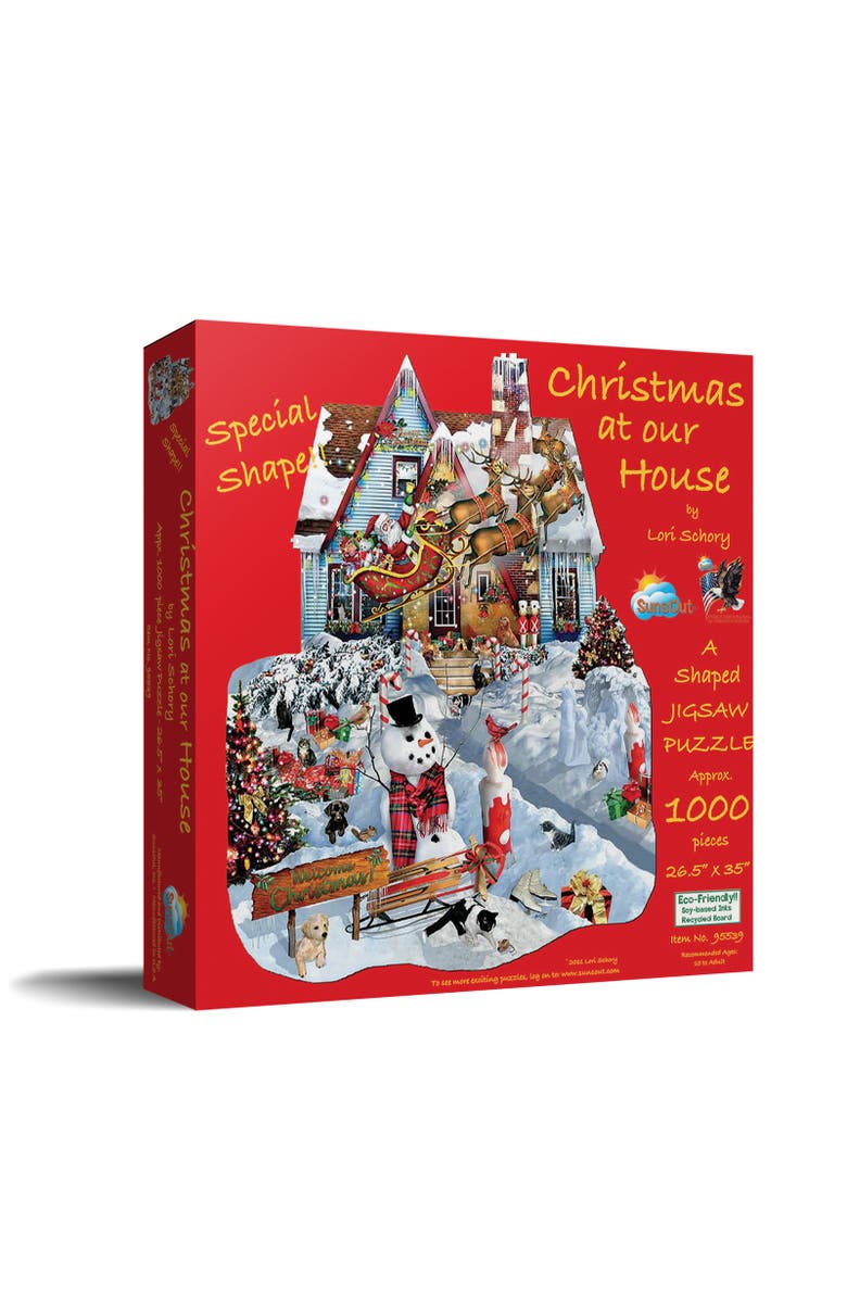 Sunsout Christmas at Our House 1000 piece Jigsaw Puzzle for Adults Special Shape, Main, color, Multicolor