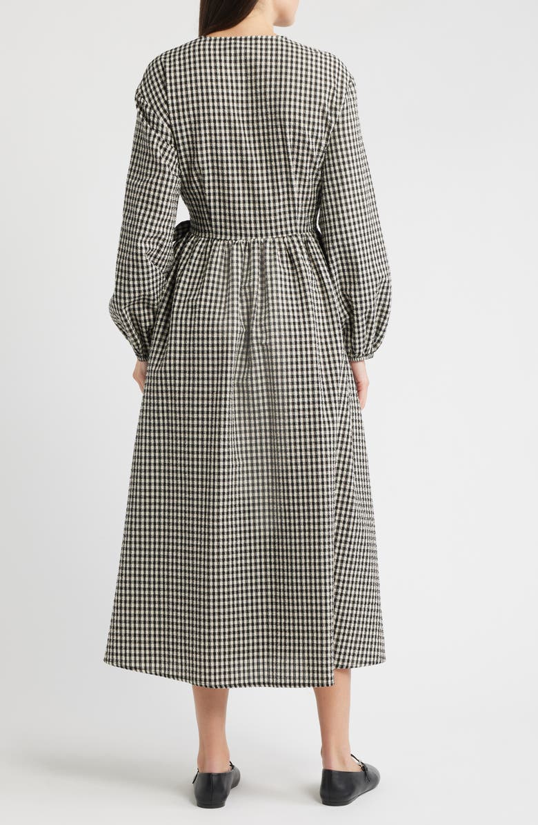FRNCH Anemone Gingham Long Sleeve Seersucker Wrap Dress, Alternate, color, Noir
