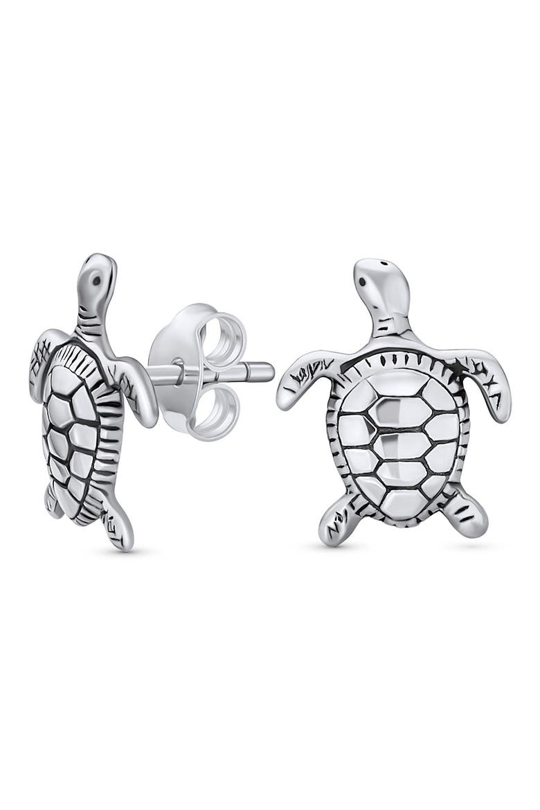 Tiny Nautical Hawaiian Sea Turtle Stud Earrings, Main, color, SILVER