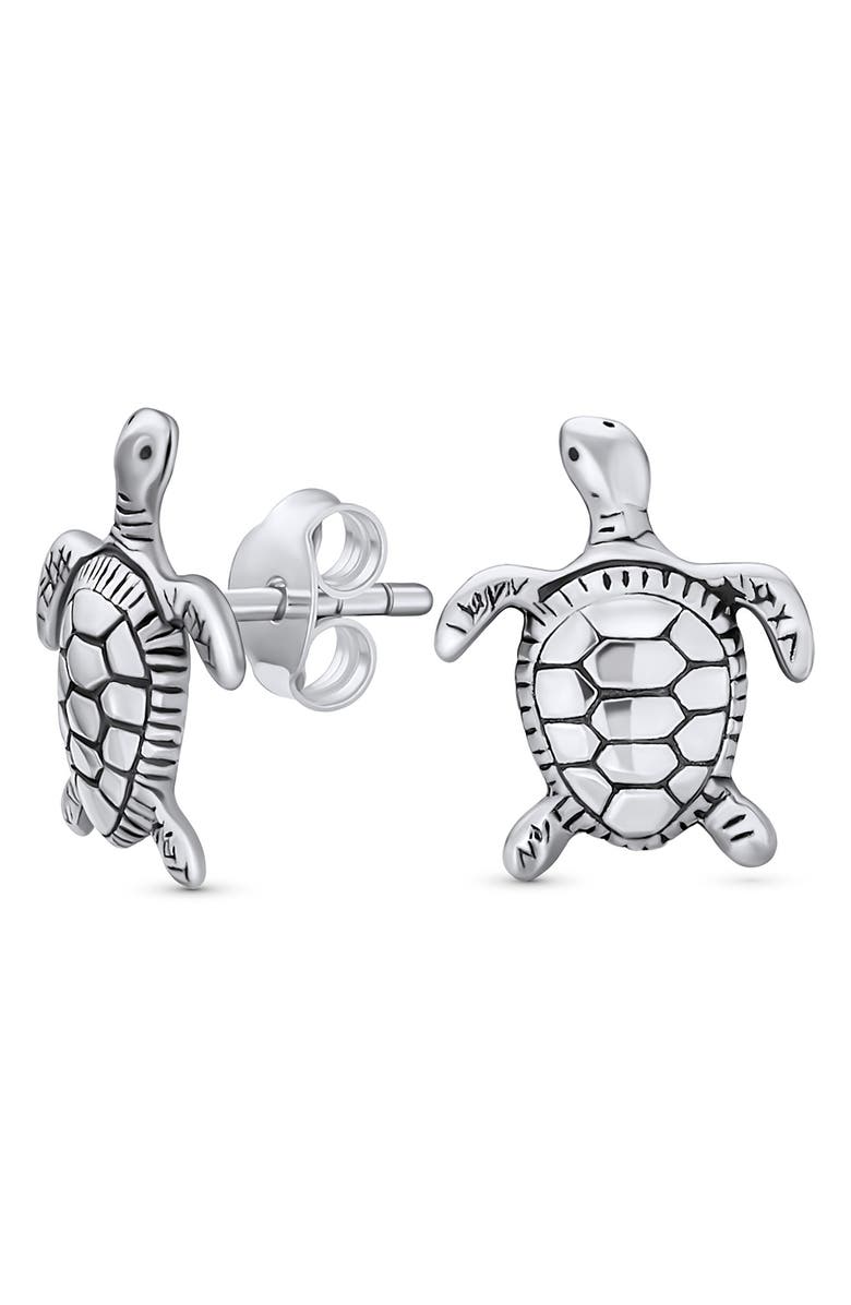 BLING JEWELRY Tiny Nautical Hawaiian Sea Turtle Stud Earrings, Main, color, Silver