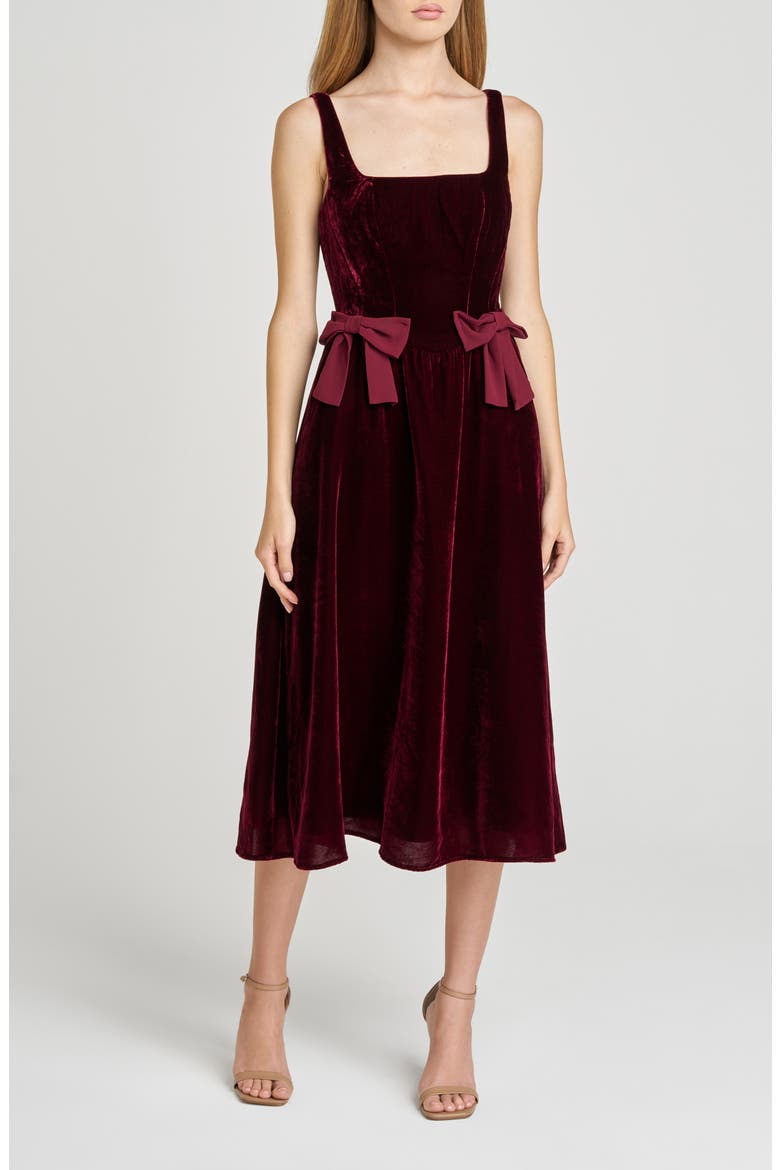 Ava Velvet Midi Dress, Main, color, SCARLET
