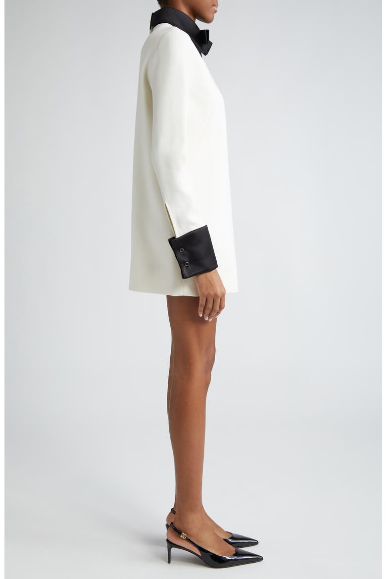 Contrast Trim Long Sleeve Wool Blend Shift Dress, Alternate, color, W0001 BIANCO NATURALE