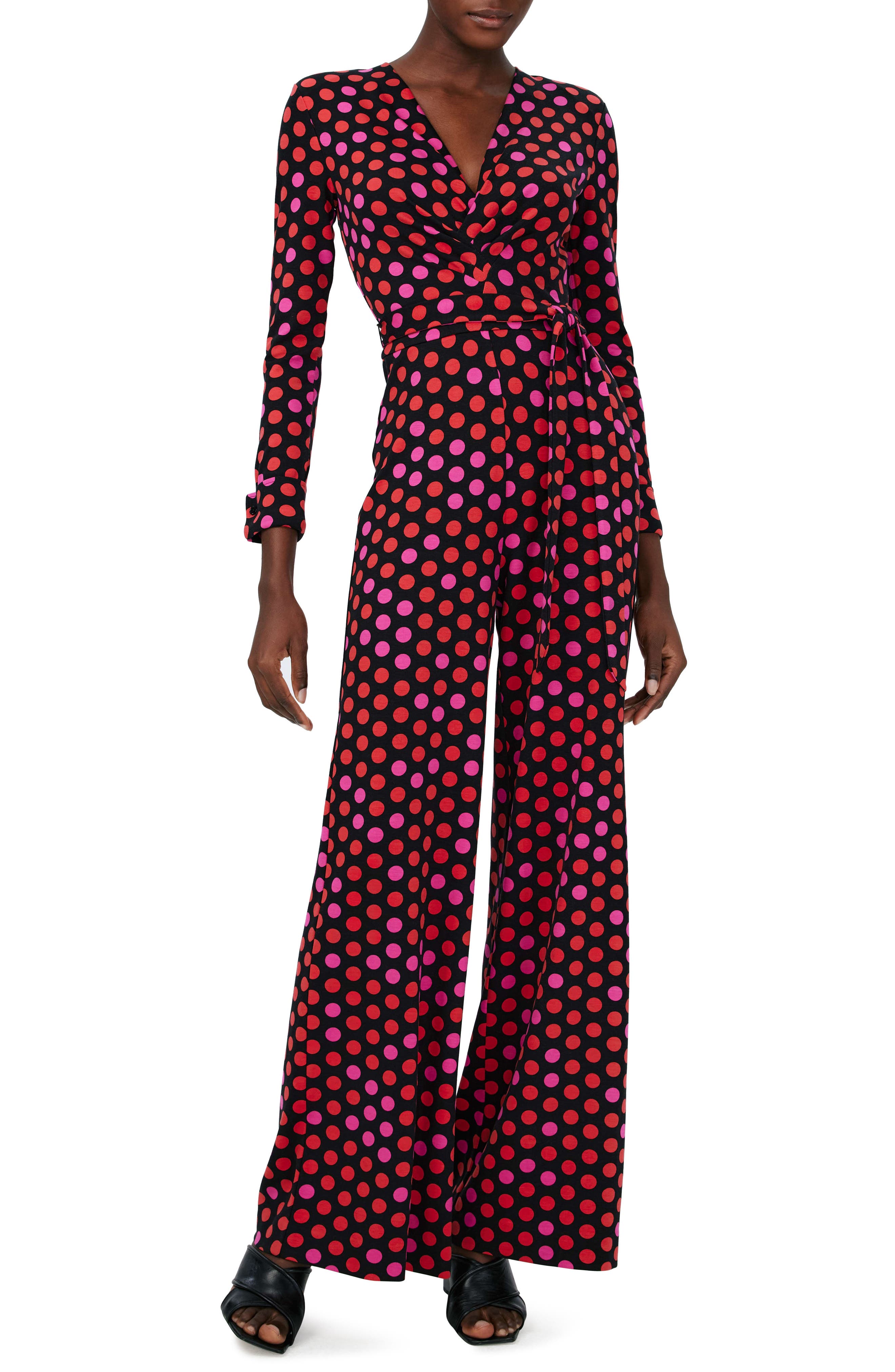Rose Marie Print Tie Waist Long Sleeve Jumpsuit