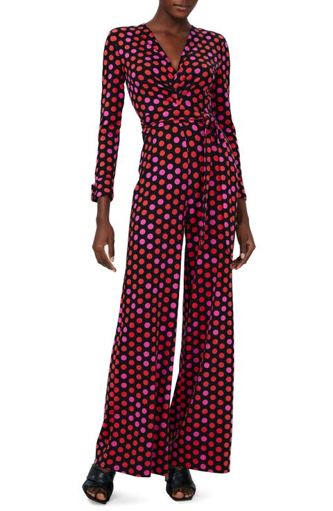 Rose Marie Print Tie Waist Long Sleeve Jumpsuit