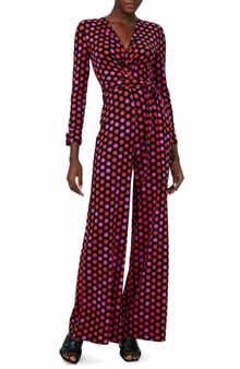 Rose Marie Print Tie Waist Long Sleeve Jumpsuit