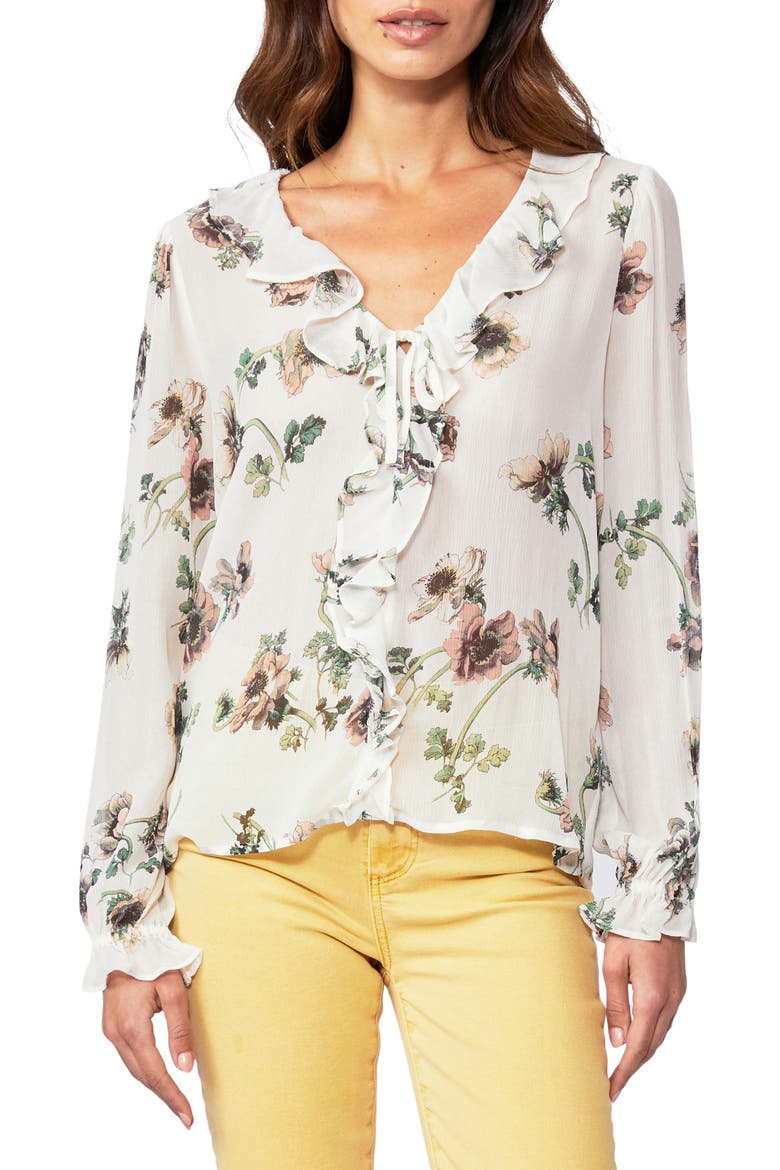 Karin Floral Print Sheer Silk Blouse, Main, color, WHITE MULTI
