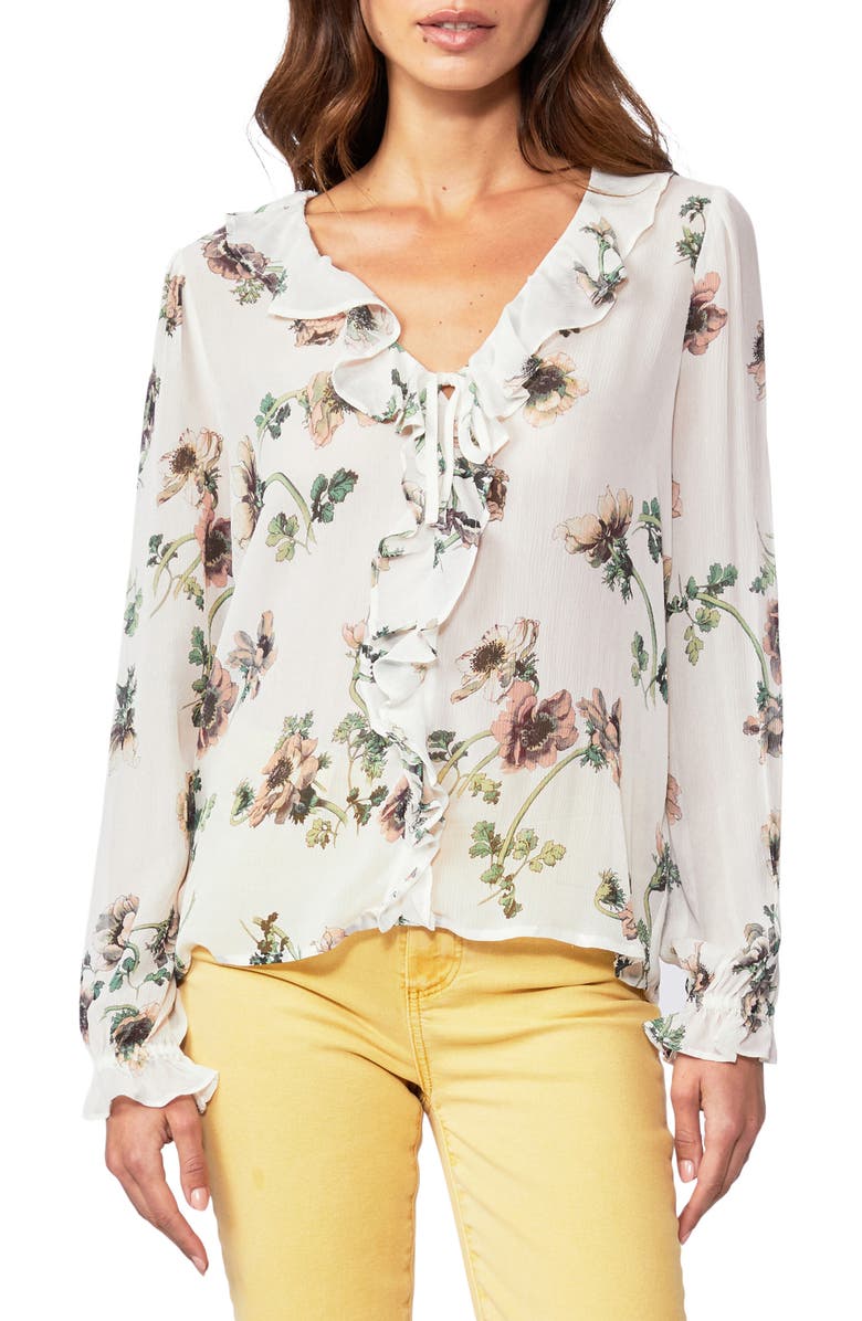 PAIGE Karin Floral Print Sheer Silk Blouse, Main, color,
