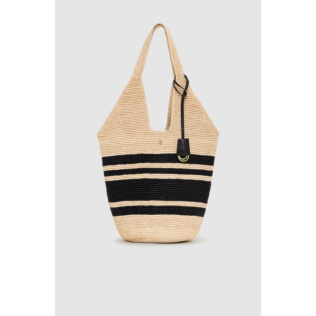 ANINE BING Leah Logo Hobo Bag in Black And Natural Stripe at Nordstrom