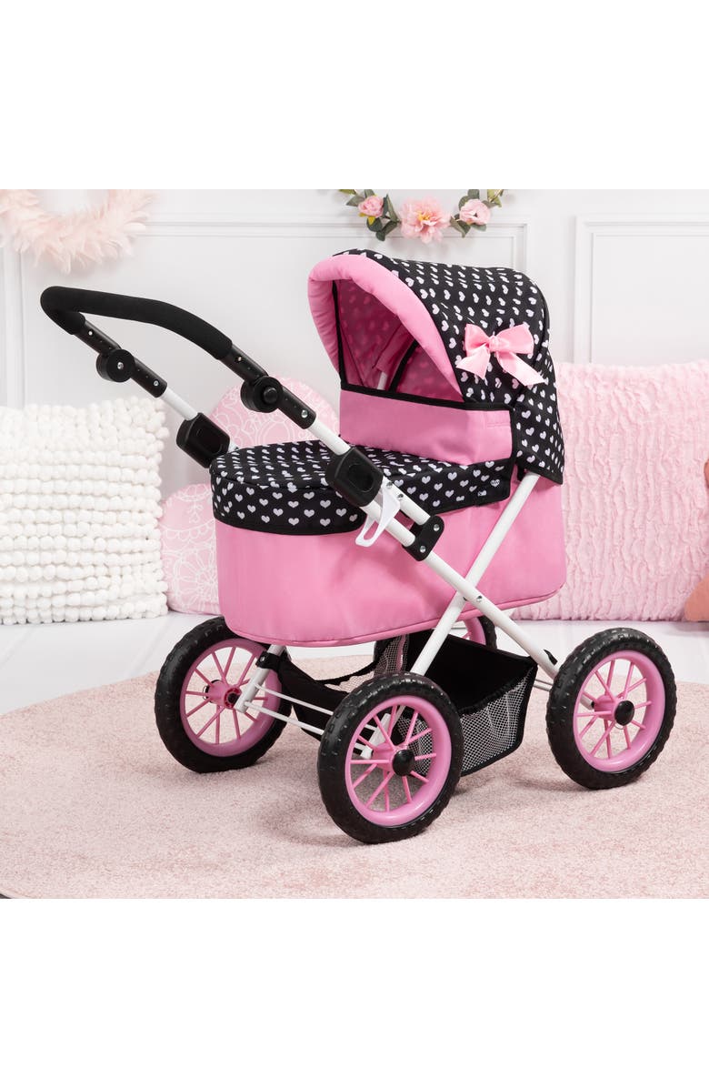 Bayer Design Trendy Doll Pramblack & Pink W/ Hearts Dolls 18", Alternate, color, Multicolored