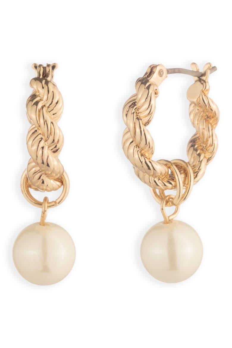 Imitation Pearl Huggie Hoop Earrings, Main, color, WHITE