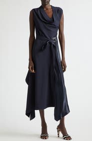 FERRAGAMO Asymmetric Cady & Satin Maxi Dress