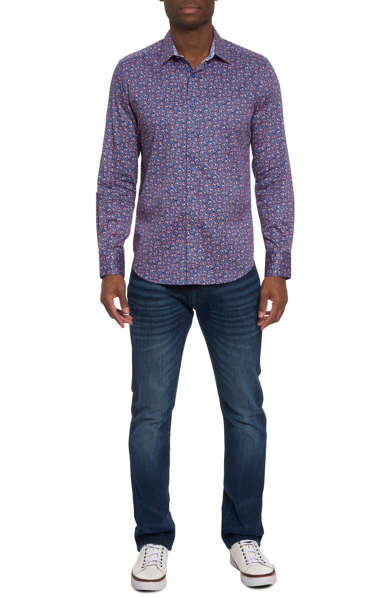Robert Graham Golden Horn Stretch Button-Up Shirt, Alternate, color, Blue Multi