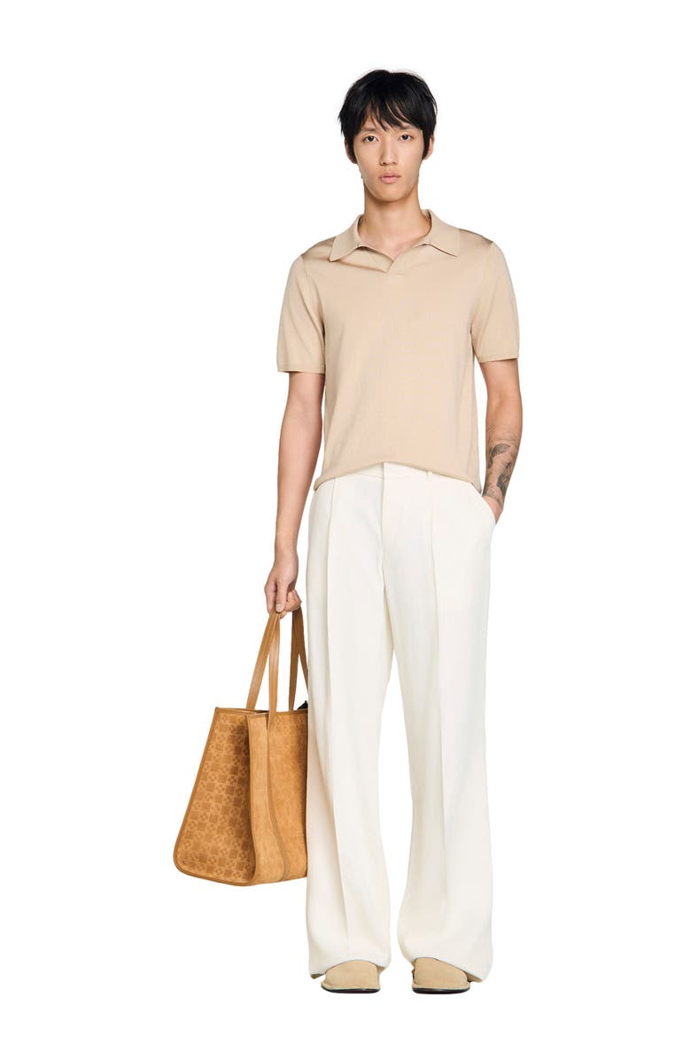 SANDRO Short-sleeved V-neck polo shirt, Alternate, color, Beige