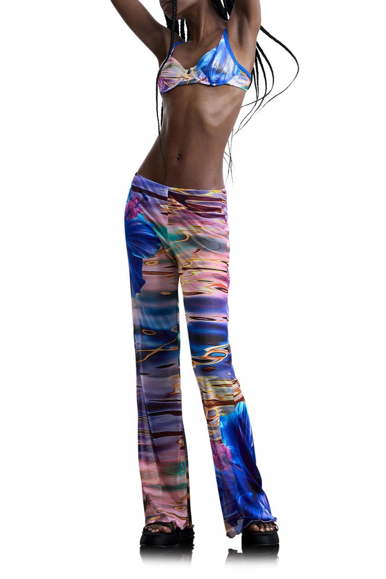 Allover Print Flare Pants, Alternate, color, BLUE