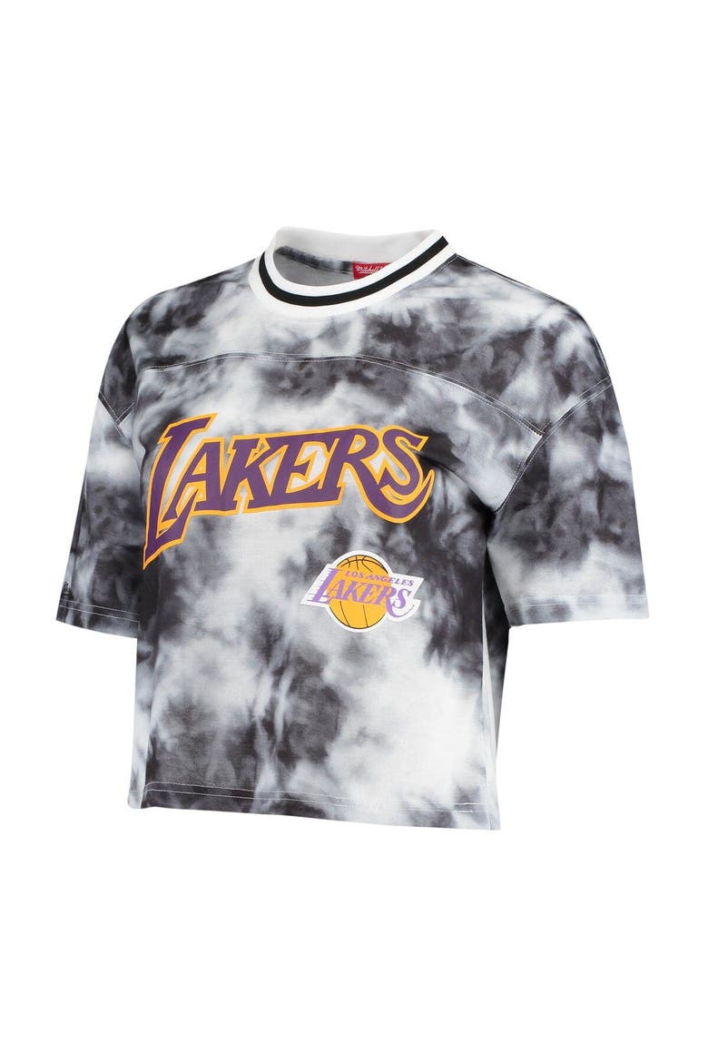 Women's Mitchell & Ness Black/White Los Angeles Lakers Hardwood Classics Tie-Dye Cropped T-Shirt, Alternate, color, BLACK