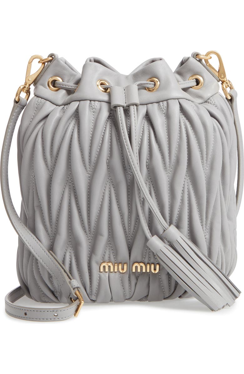Miu Miu Matelassé Lambskin Leather Bucket Bag, Main, color,