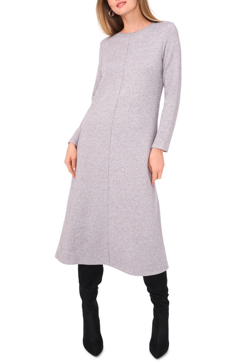 Metallic Exposed Center Seam Long Sleeve Midi Sweater Dress, Main, color, LIGHT HEATHER GREY
