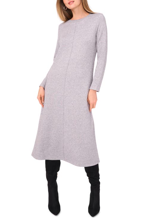 Metallic Exposed Center Seam Long Sleeve Midi Sweater Dress