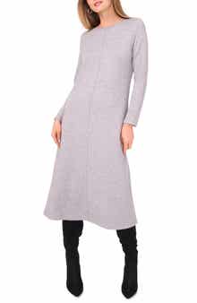 Vince Camuto Metallic Exposed Center Seam Long Sleeve Midi Sweater Dress