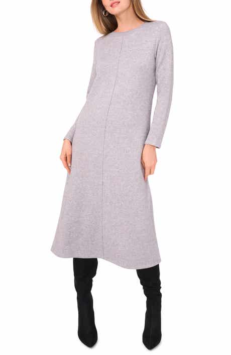 Vince Camuto Metallic Exposed Center Seam Long Sleeve Midi Sweater Dress