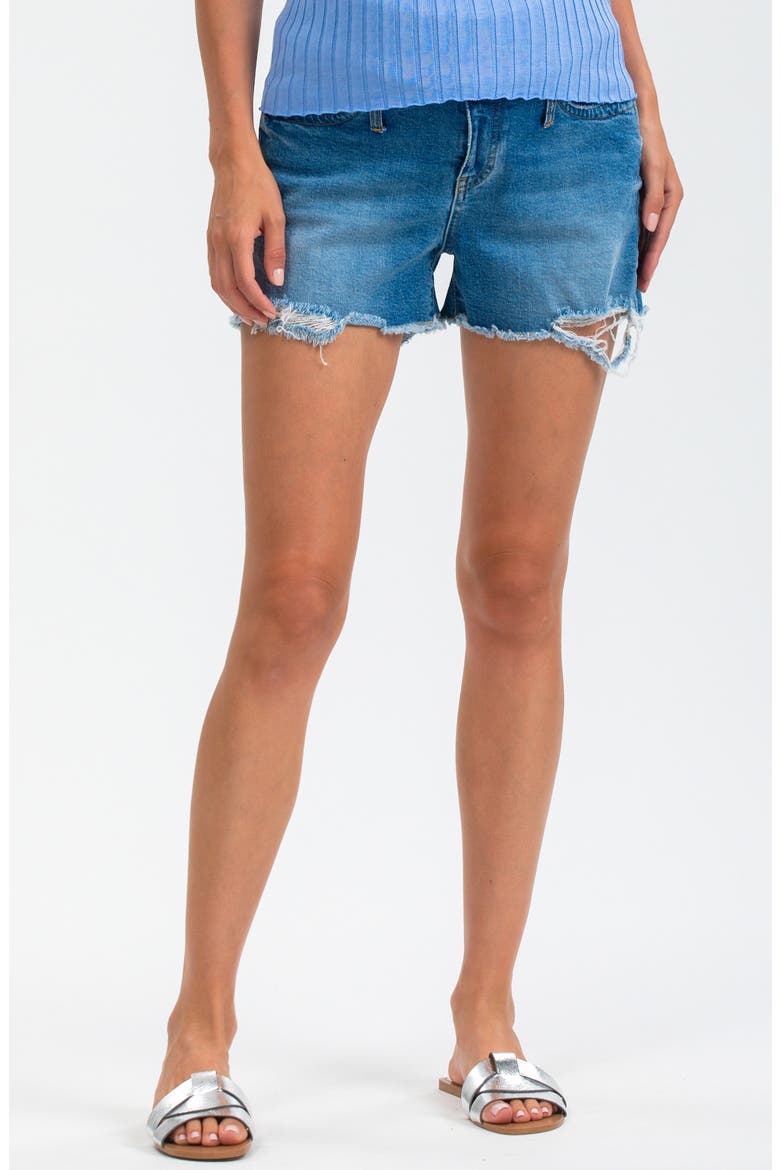 Distressed Maternity Denim Shorts, Main, color, MEDIUM BLUE