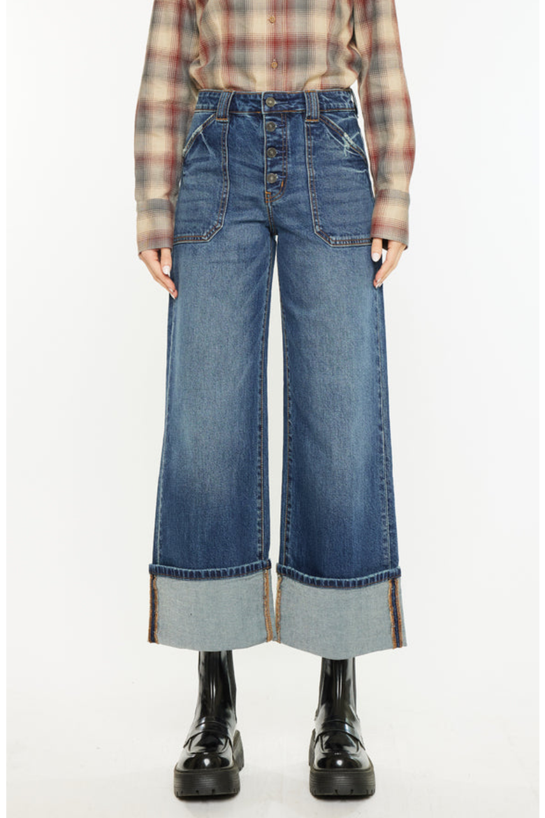 Beanie High Rise Ankle Wide Leg Jeans, Main, color, Dark Wash