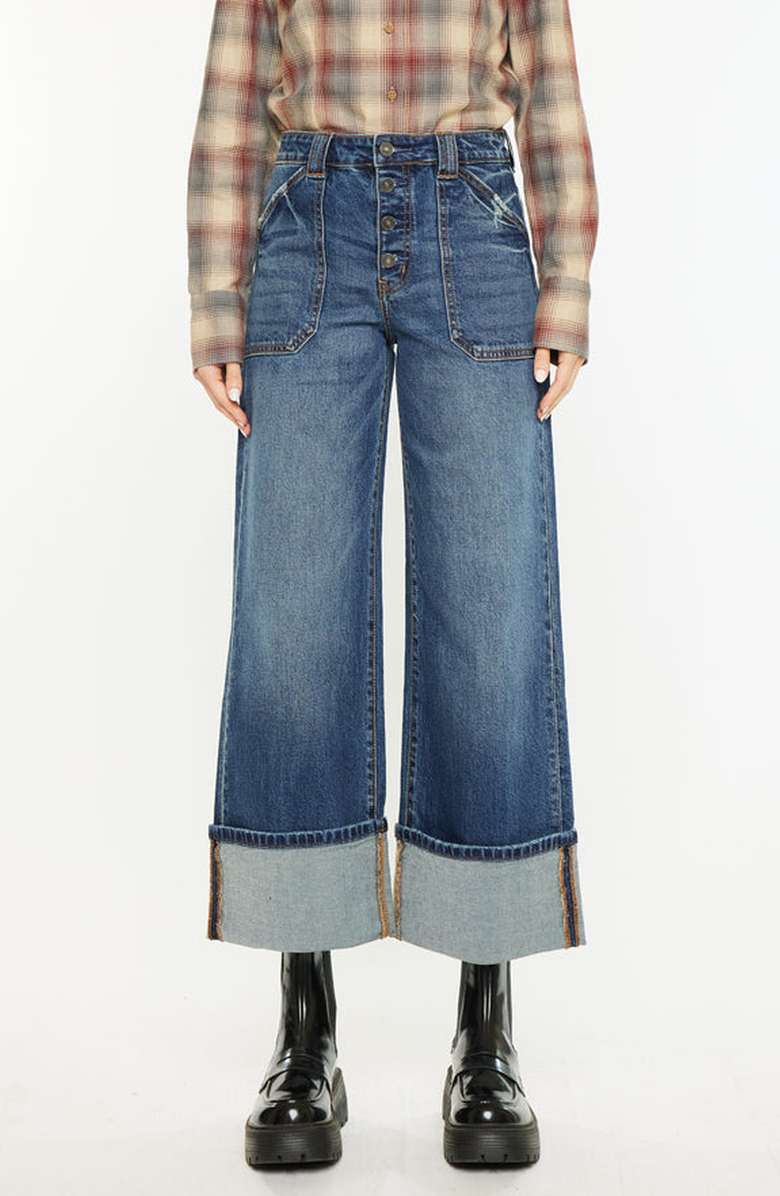 KanCan Beanie High Rise Ankle Wide Leg Jeans, Main, color, Dark Wash