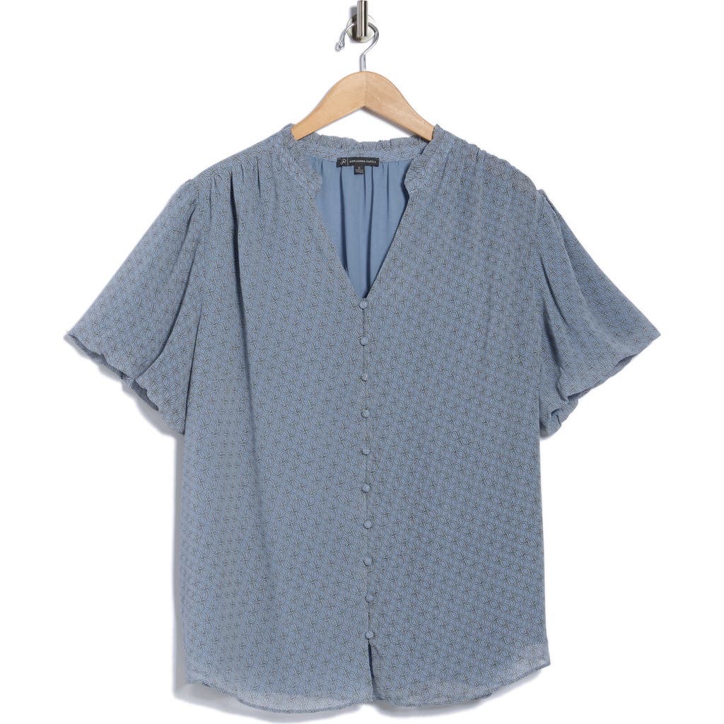 Adrianna Papell Short Sleeve Button-up Top In Multi