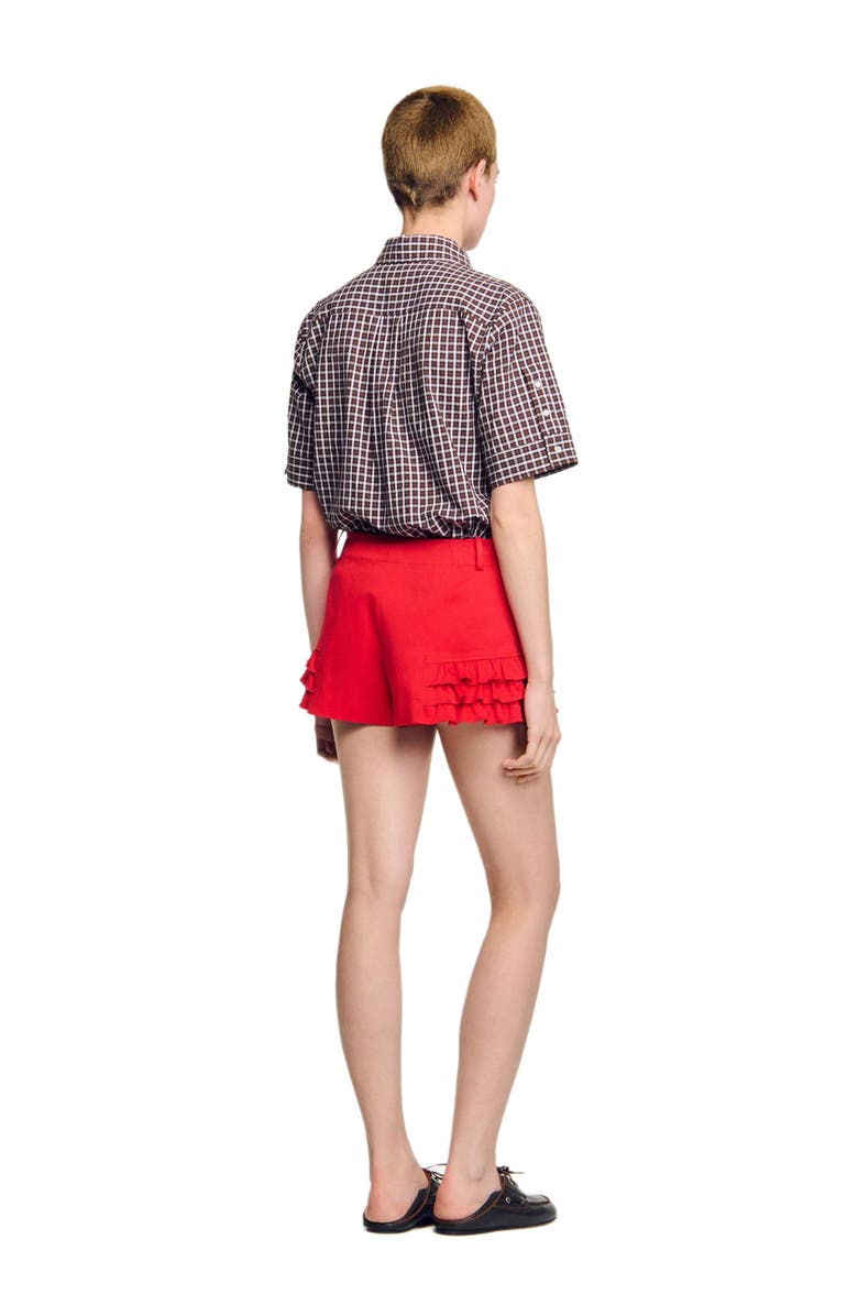 SANDRO Flared ruffled shorts, Alternate, color, Red