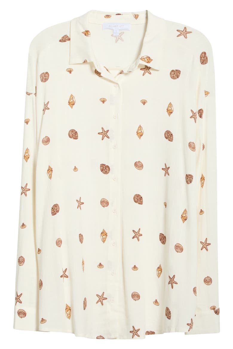Cerise Shells Dalton Boyfriend Shirt, Alternate, color, IVORY-BROWN
