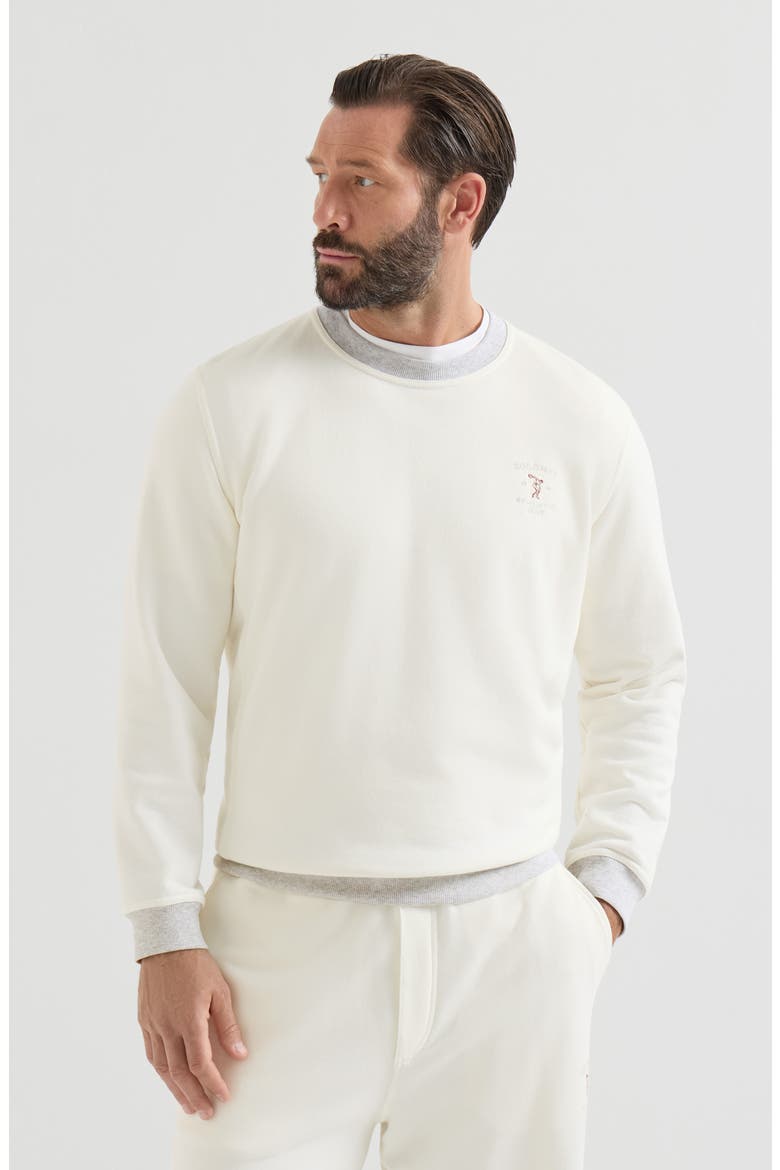 Cotton French terry sweatshirt with embroidery, Main, color, Off-White