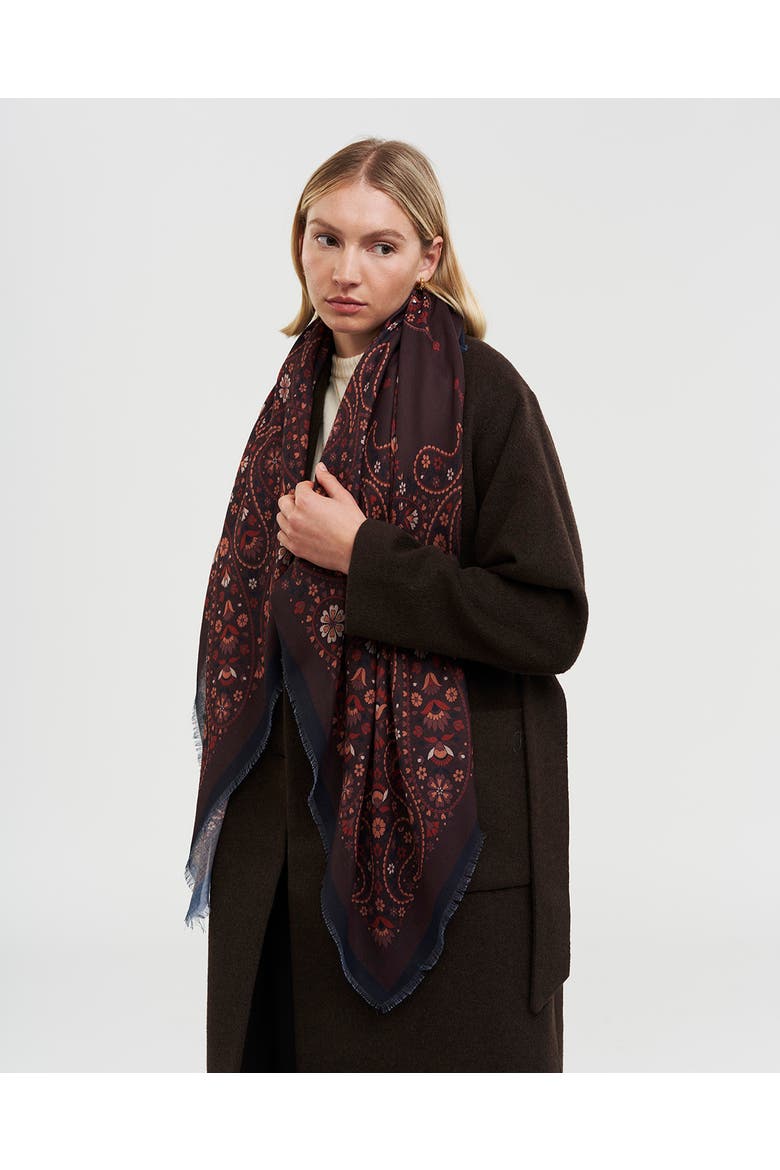 Eve Paisley Large Square Pashmina Scarf, Alternate, color, Brown