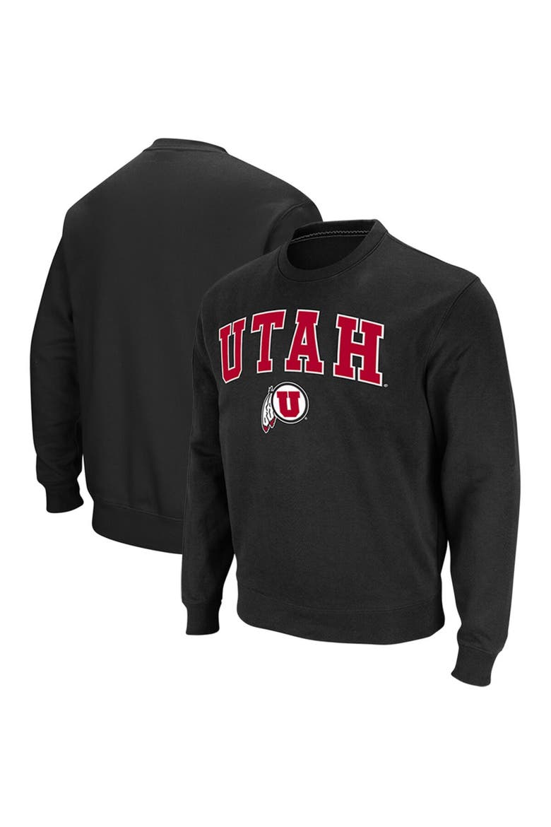 Men's Colosseum Black Utah Utes Arch & Logo Tackle Twill Pullover Sweatshirt, Alternate, color, Black