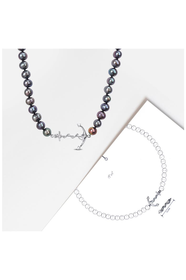 Men's Cultured Freshwater Pearl Black Diamond Crown Pendant Necklace - 0.36ct., Alternate, color, BLACK