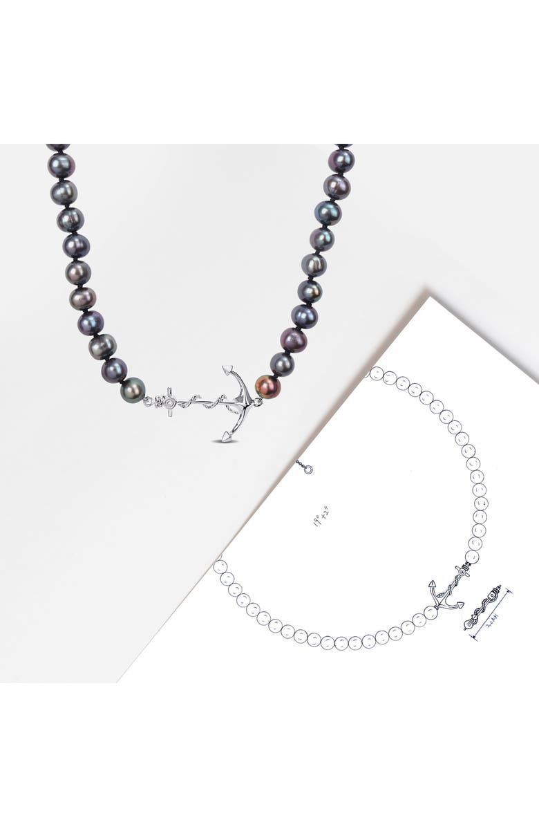 DELMAR Men's Cultured Freshwater Pearl Black Diamond Crown Pendant Necklace - 0.36ct., Alternate, color, Black