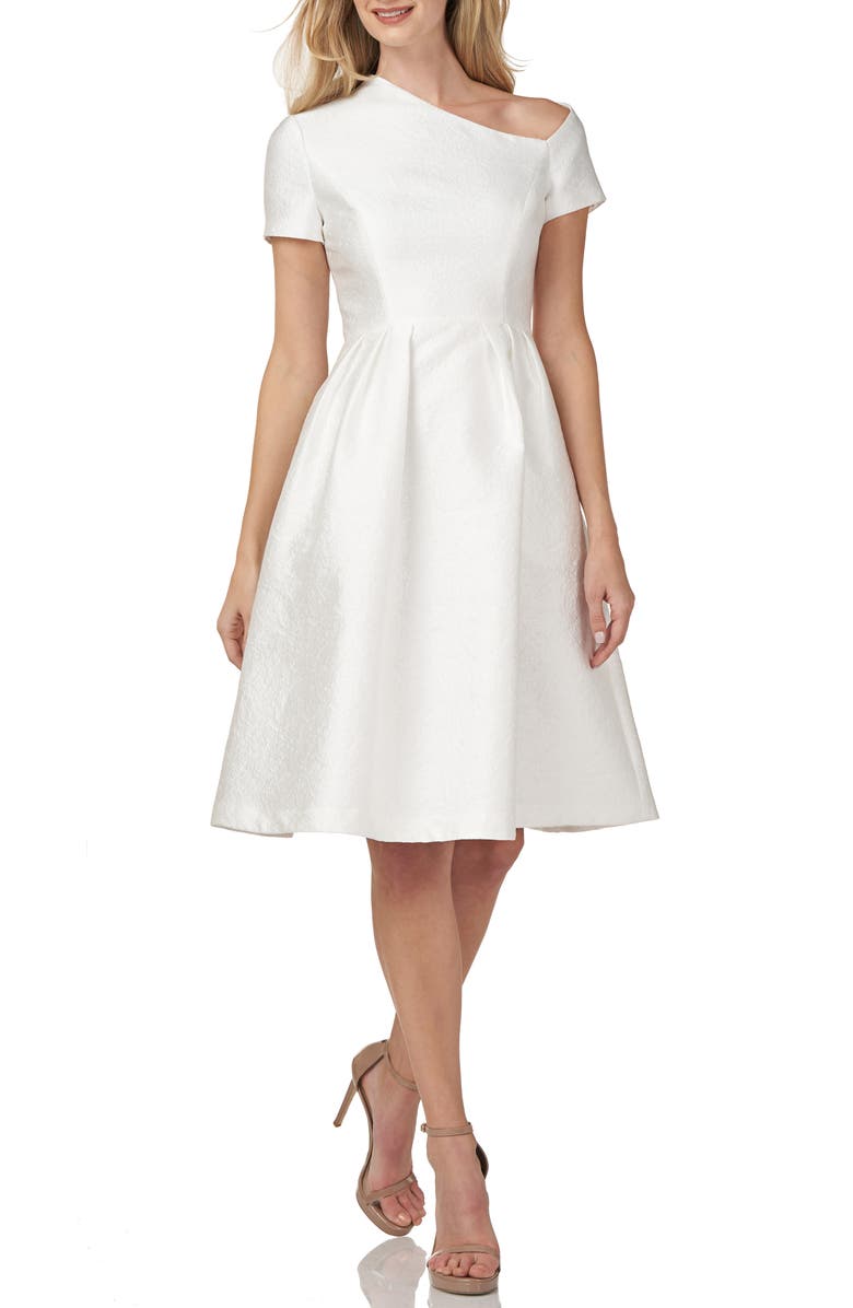 Kay Unger Asymmetrical Neck Satin Jacquard Cocktail Dress, Main, color, 