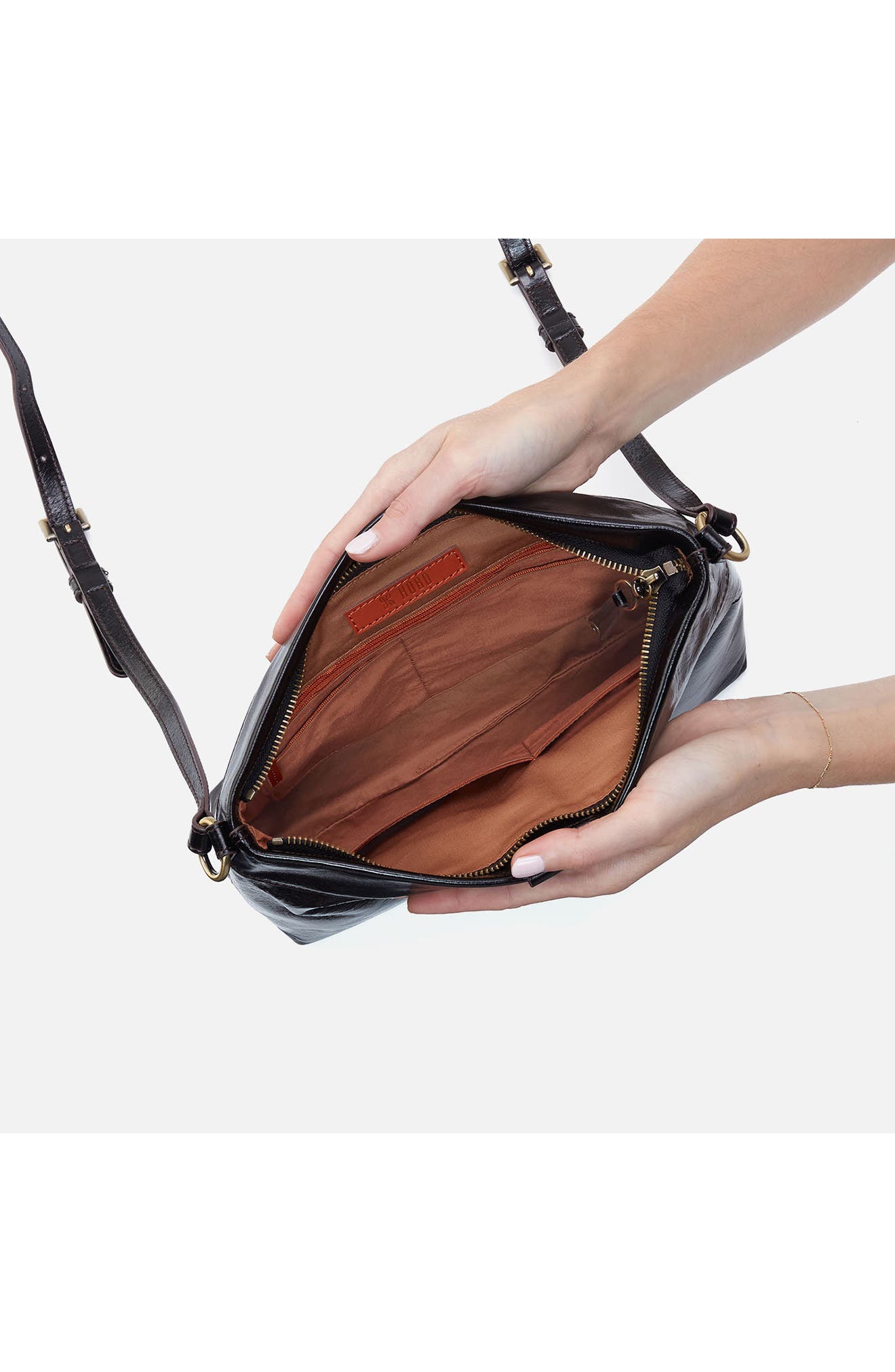 HOBO Medium Romy Leather Crossbody Bag, Alternate, color, Black
