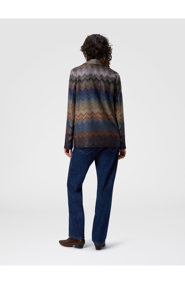 Missoni Single-breasted Blazer With Snake Pattern And Lamé Threads, Alternate, color, Blue