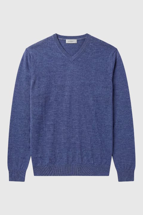 Men's Wool Solid V-neck Sweater